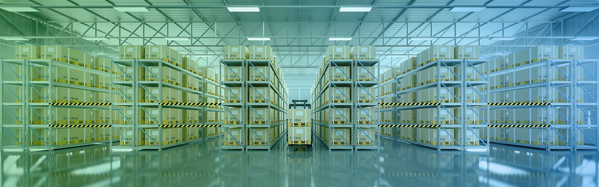 Interior of a stocked distribution warehouse